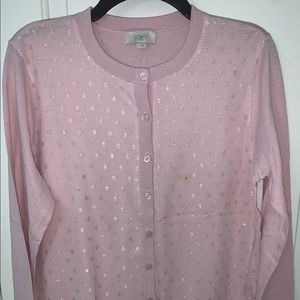 LOFT pale pink and silver polka dot cardigan Large